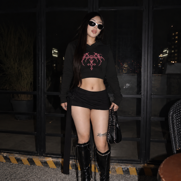 Toxic Pink Cross - Female Cropped Hoodie