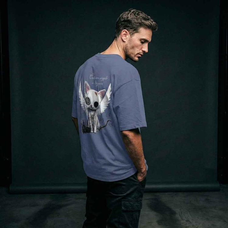 Angel Kitten Oversized Tee in Dusty Navy – Comfortable and Stylish