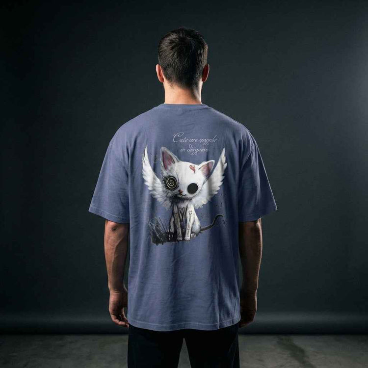 Angel Kitten Oversized Tee in Dusty Navy – Comfortable and Stylish