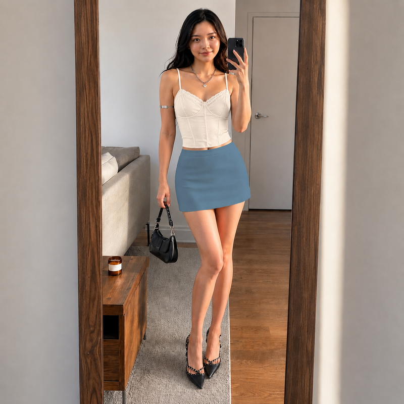 Overcast Blue - Aop Mini Skirt