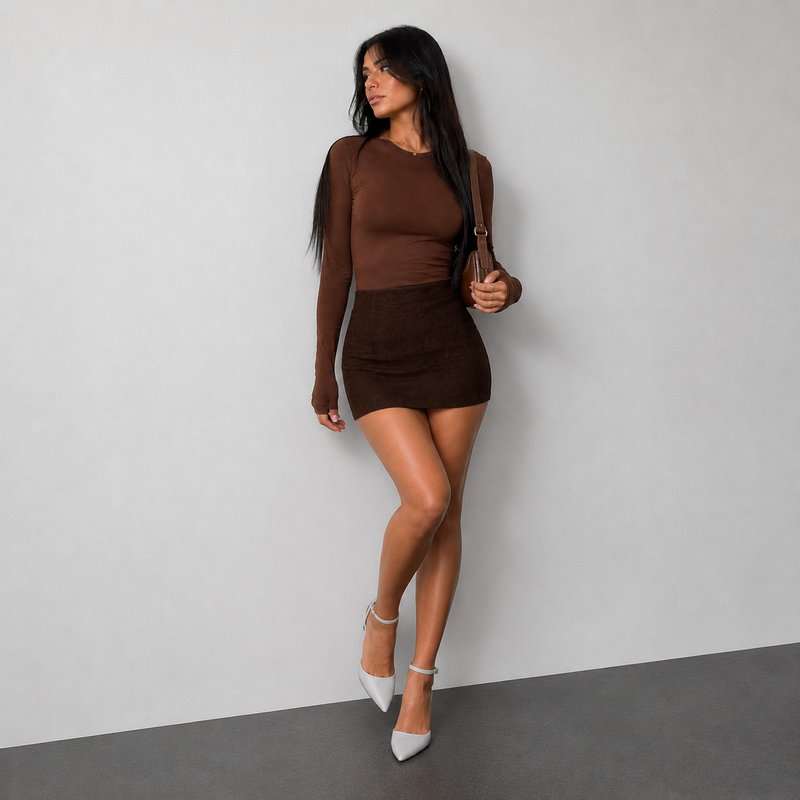 brownish-Aop Mini Skirt