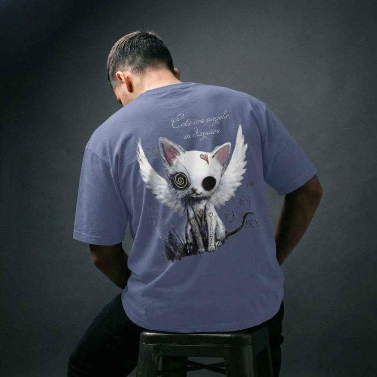 Angel Kitten Oversized Tee in Dusty Navy – Comfortable and Stylish