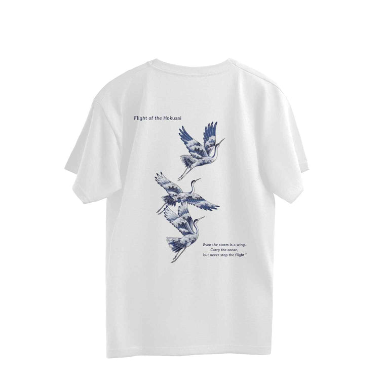 Flight of the Hokusai Oversized Tee - Stylish White Tee for Art Lovers
