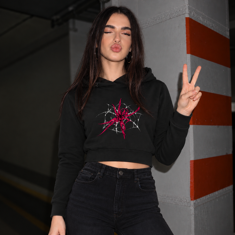Crimson Web Crawler - Female Cropped Hoodie