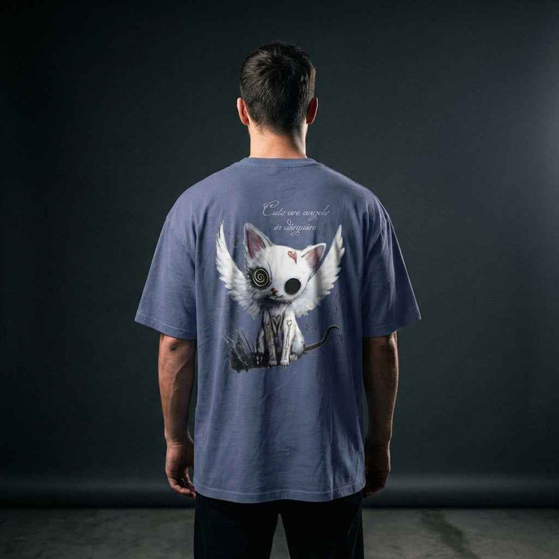 Angel Kitten Oversized Tee in Dusty Navy – Comfortable and Stylish